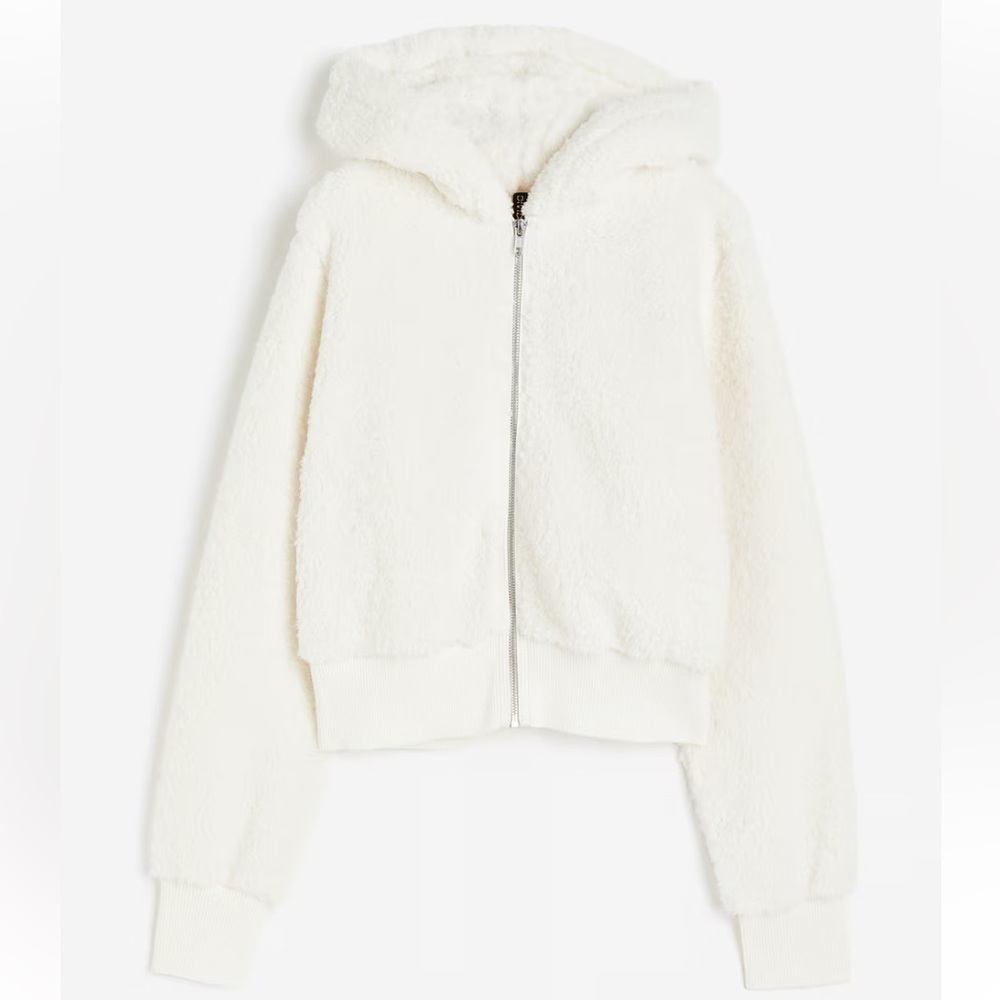 H&M Women's Hooded Teddy Fleece Jacket - White - Size S - Nwt